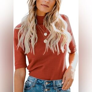 LIYOHON -  Mock Turtleneck Short Sleeve Pull On
